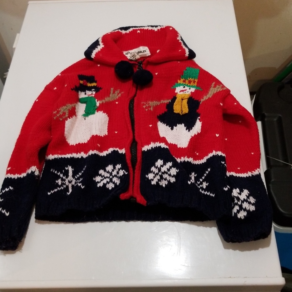 Red Christmas zip front Cardigan 6-7 MOLLYGOGGLES